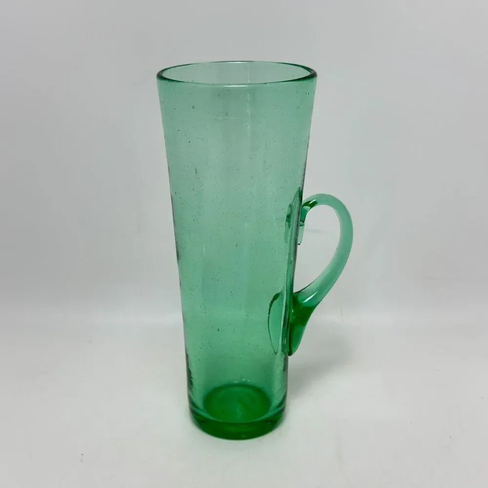 Vintage Blenko Art Glass Sea Green Chimney Highball Tumbler with Handle